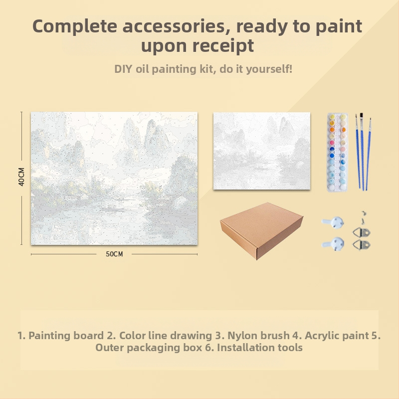 Дигитална маслена картина с китайски пейзаж – DIY ръчно рисувана с акрилни бои, дървена рамка, китайски стил