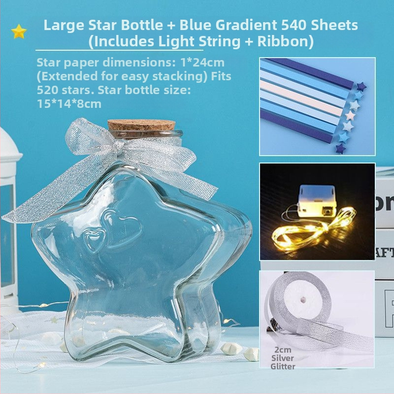 Комплект за оригами със звезда в стъклена бутилка – градиентни звездни ленти, семпъл и модерен стил, подарък за рожден ден, за съученик, Коледа