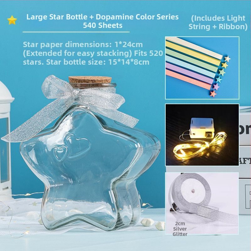 Комплект за оригами със звезда в стъклена бутилка – градиентни звездни ленти, семпъл и модерен стил, подарък за рожден ден, за съученик, Коледа