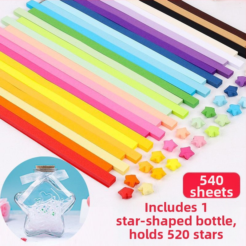 Комплект за оригами със звезда в стъклена бутилка – градиентни звездни ленти, семпъл и модерен стил, подарък за рожден ден, за съученик, Коледа