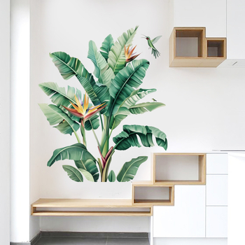 Αυτοκόλλητο τοίχου με φύλλα μπανάνας - PVC διακοσμητικό μοτίο φυτών, 1 τεμάχιο, μοντέρνος επίπεδος σχεδιασμός, κατάλληλο για σαλόνι, υπνοδωμάτιο, είσοδο, εστιατόριο.