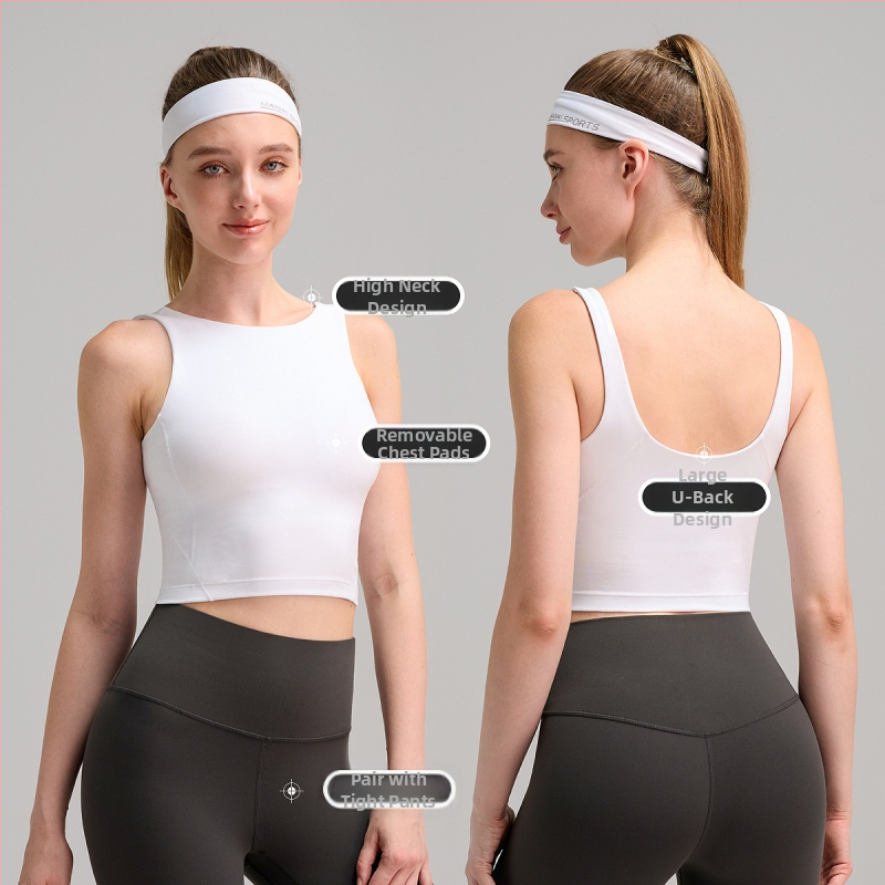 Moterų bėgimo liemenė – U-atgalis, Brushed Slim Fit, Spandex, Xiaoxing audinys, įdiegtos krūties pagalvėlės