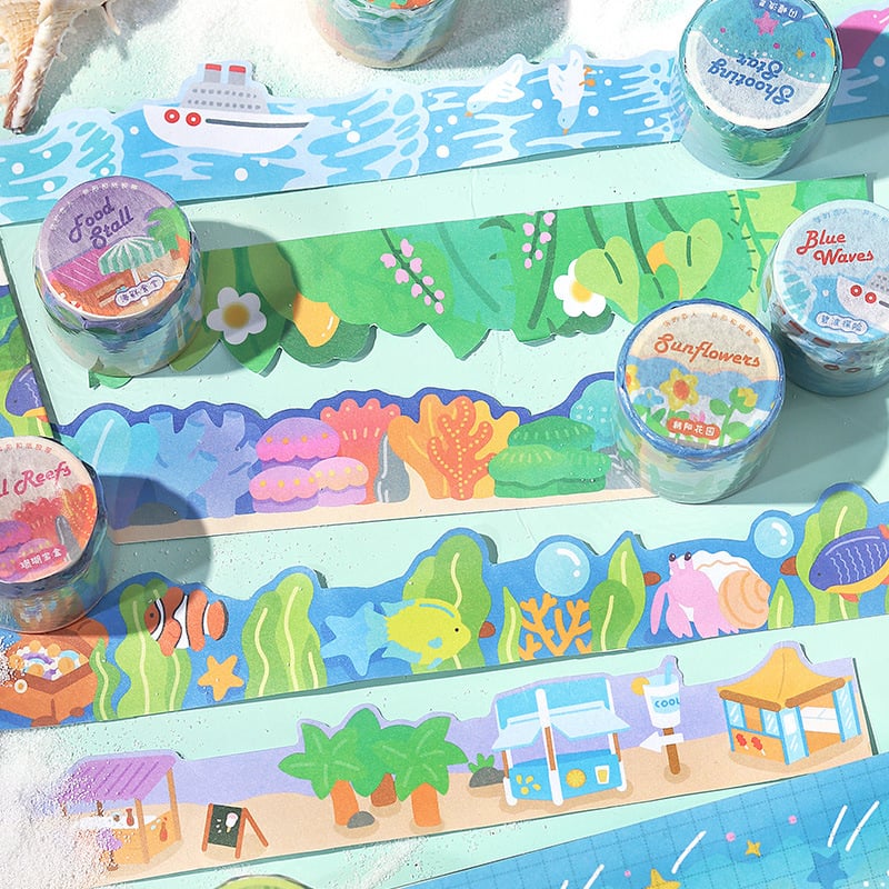 Letter of Lovers washi lente - Sea Breeze Island Drift Series, garums 3 m, platums 30 mm, biezums 0,04 mm