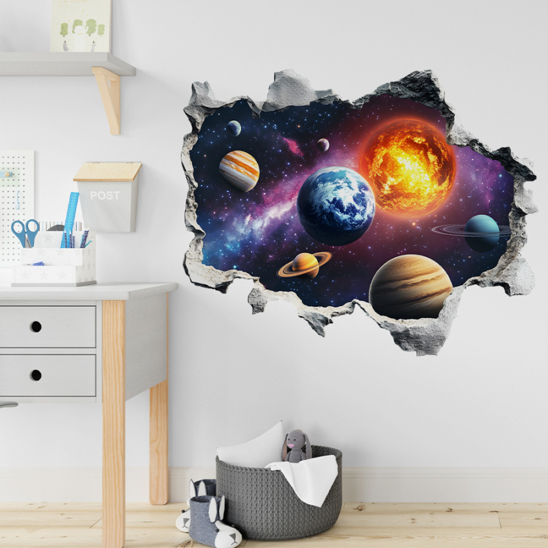 Sticker de perete: Sistemul solar cu opt planete, autocolant, PVC rezistent la apă, decor pentru living, dormitor, hol