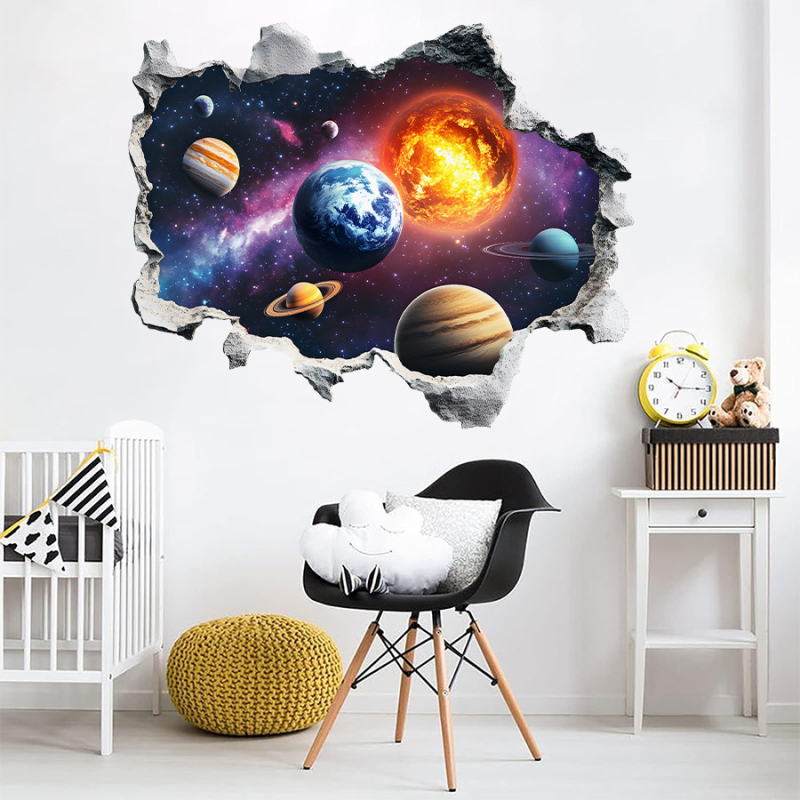 Sticker de perete: Sistemul solar cu opt planete, autocolant, PVC rezistent la apă, decor pentru living, dormitor, hol