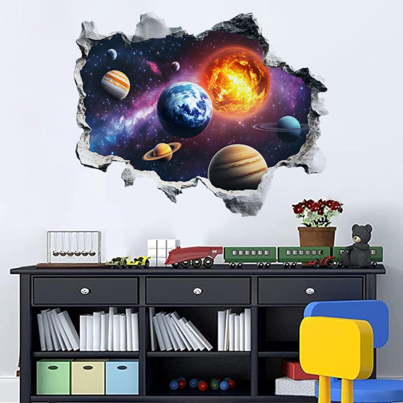 Sticker de perete: Sistemul solar cu opt planete, autocolant, PVC rezistent la apă, decor pentru living, dormitor, hol
