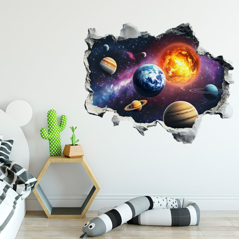 Sticker de perete: Sistemul solar cu opt planete, autocolant, PVC rezistent la apă, decor pentru living, dormitor, hol