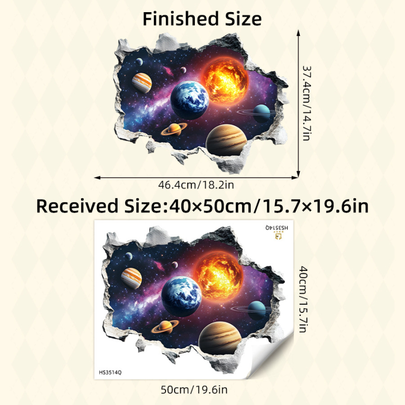 Sticker de perete: Sistemul solar cu opt planete, autocolant, PVC rezistent la apă, decor pentru living, dormitor, hol