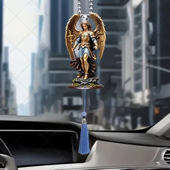 Akrilo pakabukas auto galinio vaizdo veidrodėliui — angelas raitelis, animacinio stiliaus, dekoratyvinis pakabukas, galima spausdinti logotipą