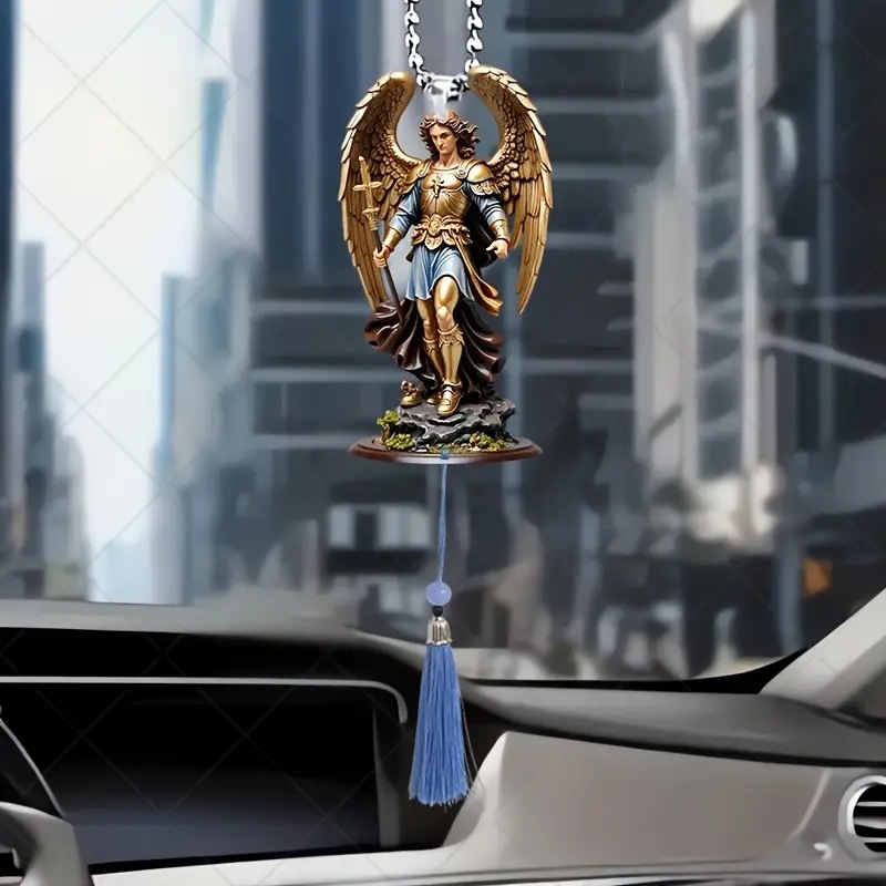 Akrilo pakabukas auto galinio vaizdo veidrodėliui — angelas raitelis, animacinio stiliaus, dekoratyvinis pakabukas, galima spausdinti logotipą