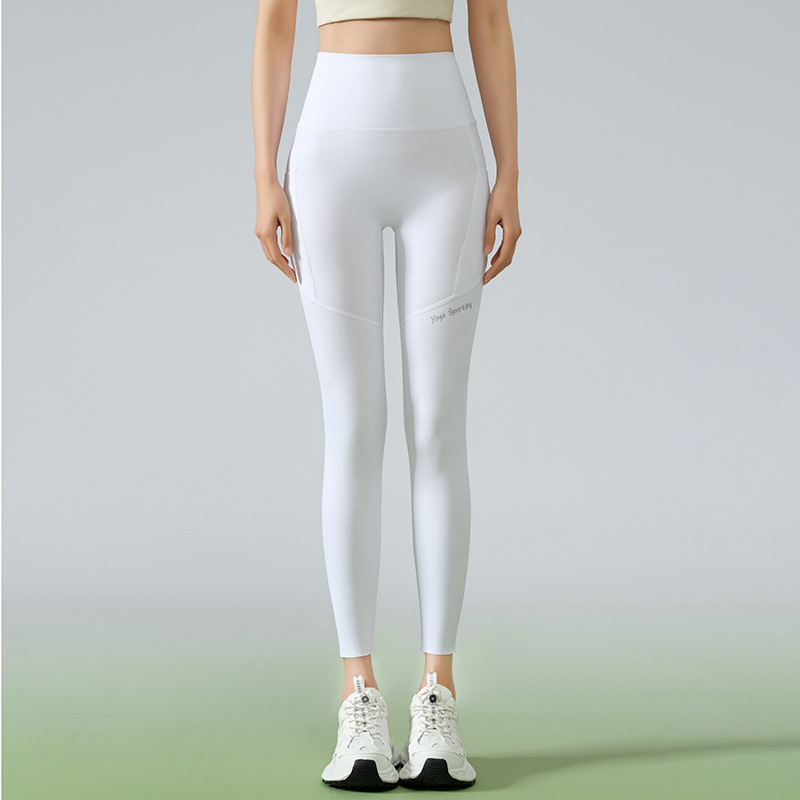 Pantaloni de yoga pentru femei cu buzunare, stil rechin, talie înaltă, ridică fesele, lungime scurtată, slim-fit