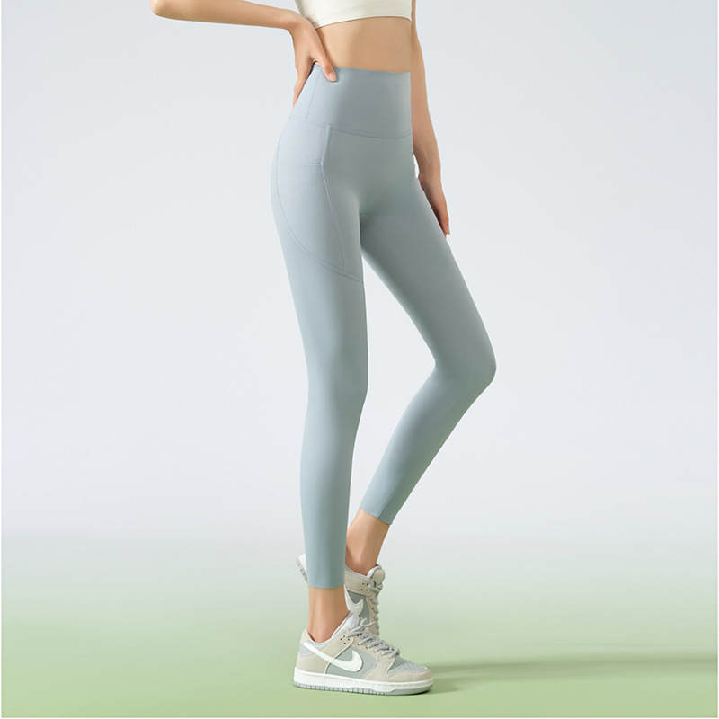 Pantaloni de yoga pentru femei cu buzunare, stil rechin, talie înaltă, ridică fesele, lungime scurtată, slim-fit