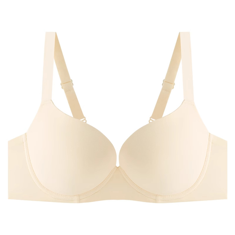 Bešiu siūlų liemenėlė su minkštu plieno žiedu, pilno puodelio, plonas formuotas puodelis, push-up palaikymas, nailoninis audinys, fiksuotos dvigubos petnešos, nugaros trijų eilių sagčių