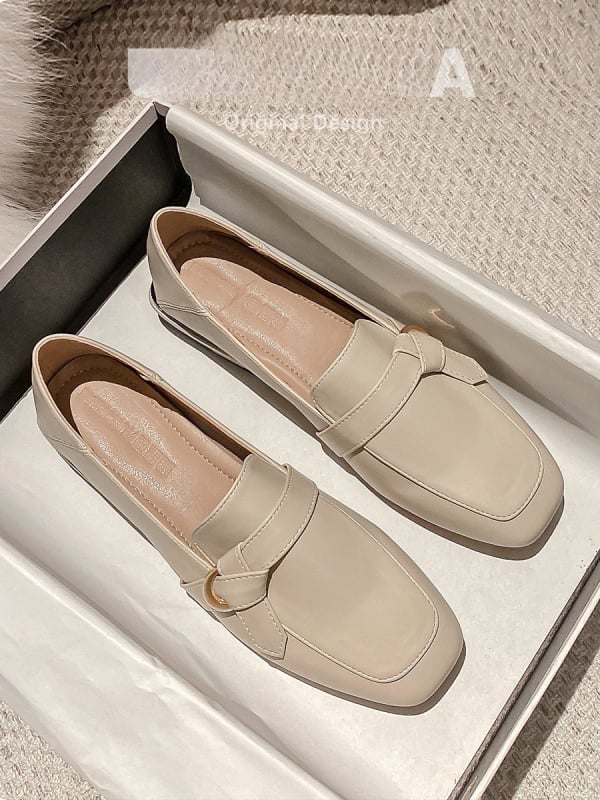 Loafers pentru femei, vârf rotund, exterior PU, toc 6-8 cm, talpă interioară din lână de miel