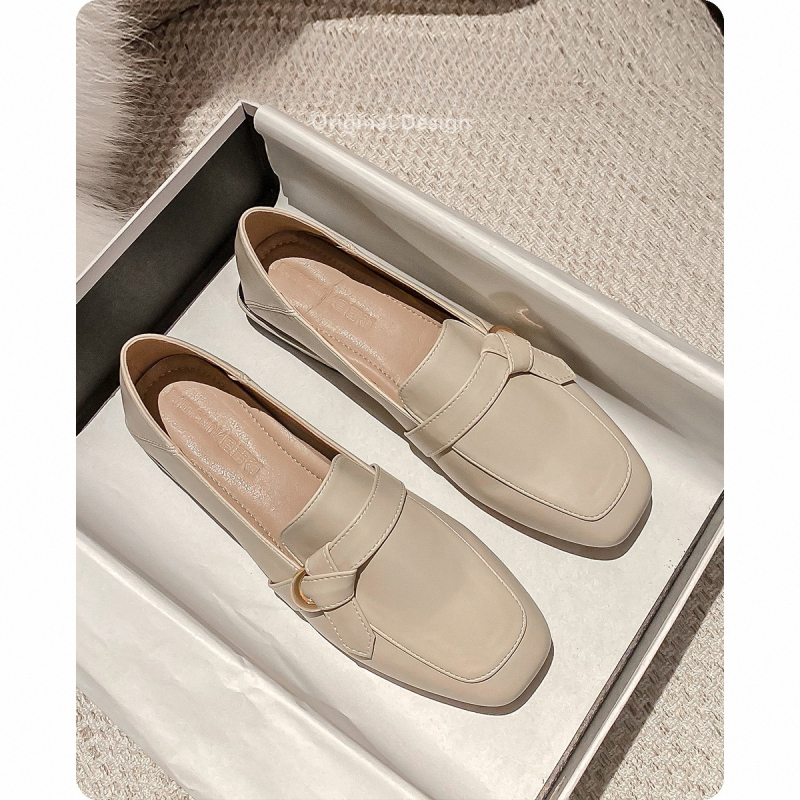 Loafers pentru femei, vârf rotund, exterior PU, toc 6-8 cm, talpă interioară din lână de miel