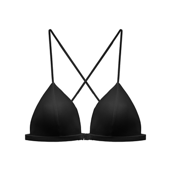 Liemenėlė su trikampiais puodeliais, prancūziško stiliaus satinas, priekinė sagtis, plonos petnešėlės, be siūlių, kvėpuojanti