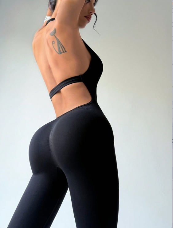 Fanluowei Greitai džiūstantis, be siūlių vienos dalies jogos kostiumas su halterneck kaklu ir atvira nugara, moterims, 90% nailonas + 10% spandekso