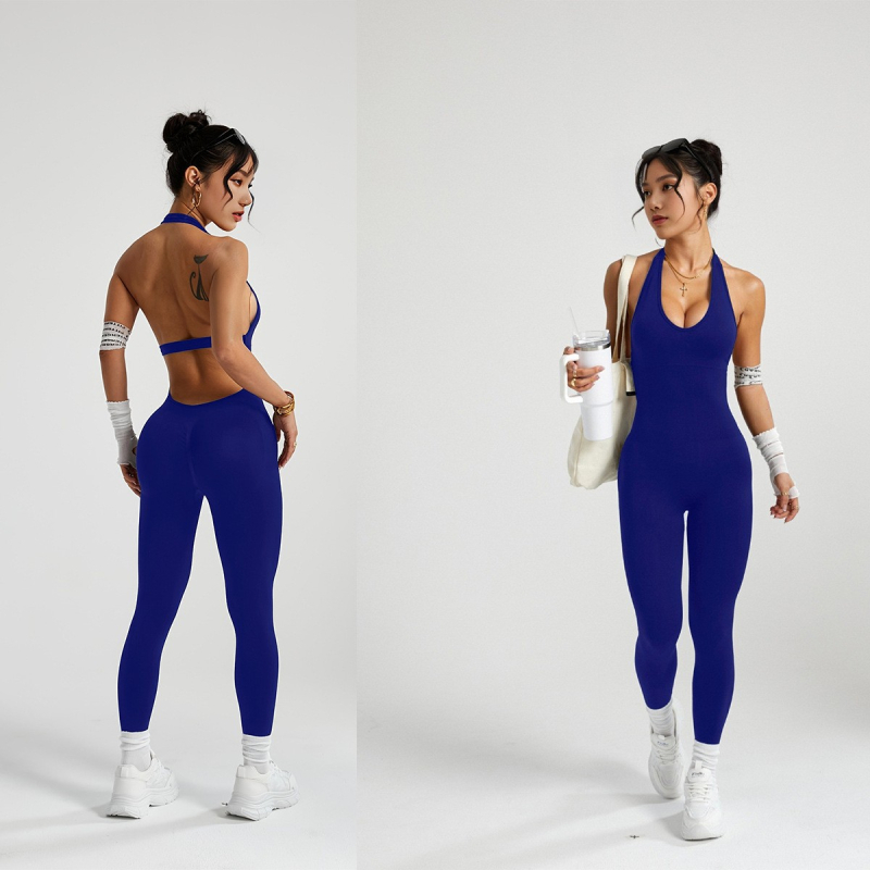 Fanluowei Greitai džiūstantis, be siūlių vienos dalies jogos kostiumas su halterneck kaklu ir atvira nugara, moterims, 90% nailonas + 10% spandekso