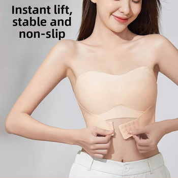 Moteriška be peties liemenėlė, nematoma, priešslidus, 3/4 kaušelis, priekinis užsegimas, nailonas