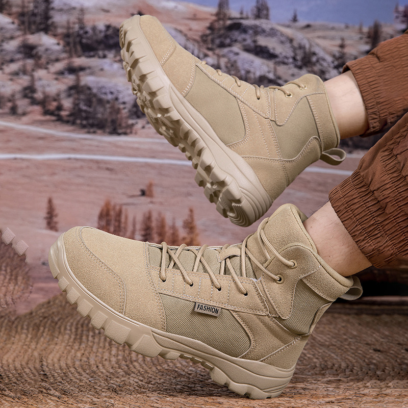 Aukštos viršutinės lauko kariški batai žygiams - anti-slip padas, kulno aukštis 3–5 cm, viršus: sintetinė oda + drobė, padas klijuota guma, rudens 2024 leidimas