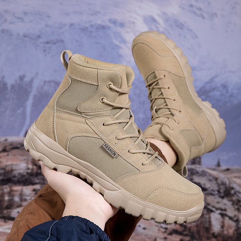 Aukštos viršutinės lauko kariški batai žygiams - anti-slip padas, kulno aukštis 3–5 cm, viršus: sintetinė oda + drobė, padas klijuota guma, rudens 2024 leidimas