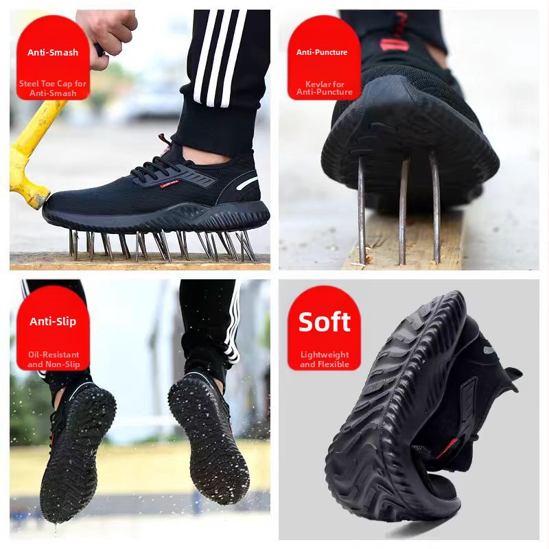 Apsauginiai darbo batai su smūgių ir perforacijos apsauga, plieninis nosies, vidutinio aukščio viršus iš skraidančios tinklinės medžiagos, kvėpuojantys vasaros darbo batai