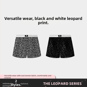 Vīriešu nakts šorti ar leoparda printu, ātri žūstoši, poliestera adījums, 80–90% poliesters, vidējā josta