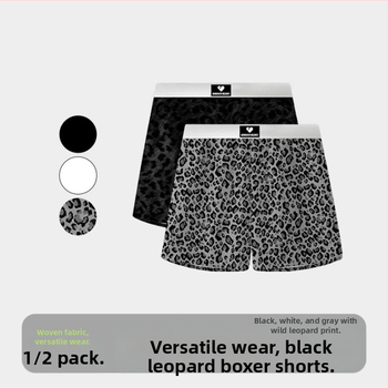Vīriešu nakts šorti ar leoparda printu, ātri žūstoši, poliestera adījums, 80–90% poliesters, vidējā josta