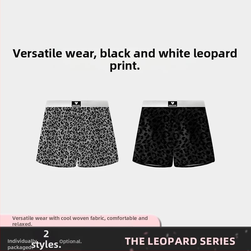 Vīriešu nakts šorti ar leoparda printu, ātri žūstoši, poliestera adījums, 80–90% poliesters, vidējā josta