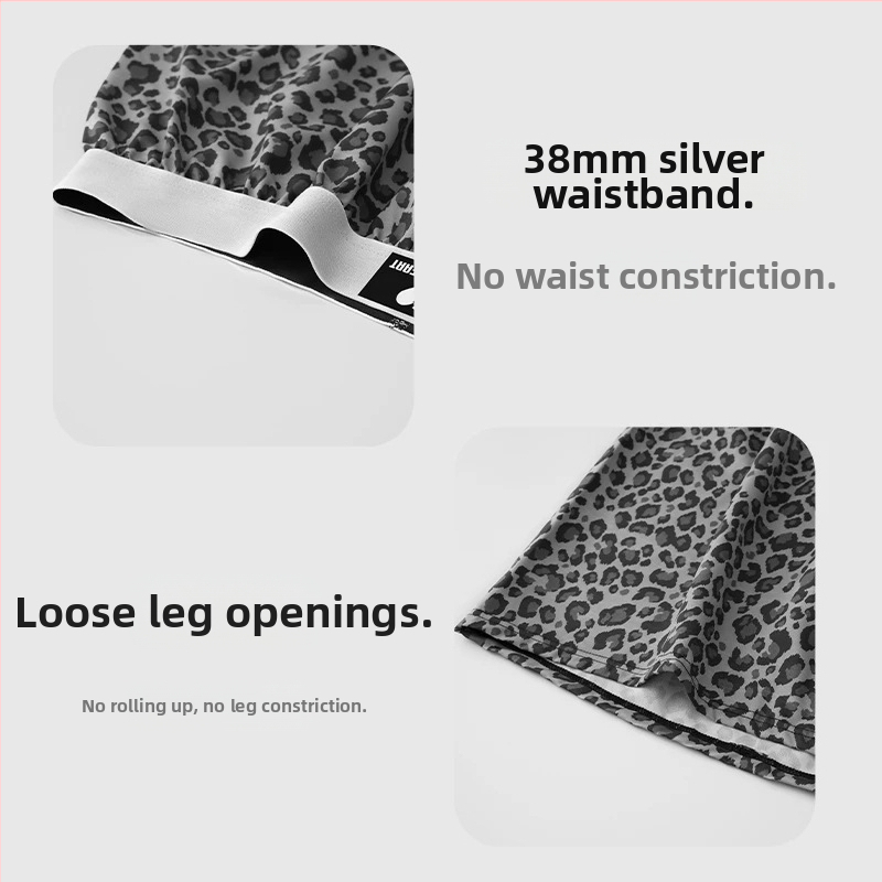 Мъжки шорти за сън с леопардов принт, бързосъхнещи, полиестерна плетка, 80–90% полиестер, средно висока талия, дишащи