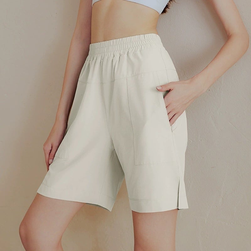 Moterys greitai džiūstantys sportiniai šortai bėgimui ir treniruotėms, poliesteris, capri ilgis, kasdienis sportinis stilius