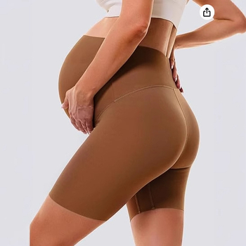 Nėščiųjų jogos šortai vasarai, trijų ketvirčių ilgio, Ice Silk audinys, nailonas–spandekso mišinys, aukštas elastingumas, vieno tono dizainas