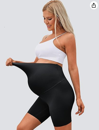 Nėščiųjų jogos šortai vasarai, trijų ketvirčių ilgio, Ice Silk audinys, nailonas–spandekso mišinys, aukštas elastingumas, vieno tono dizainas