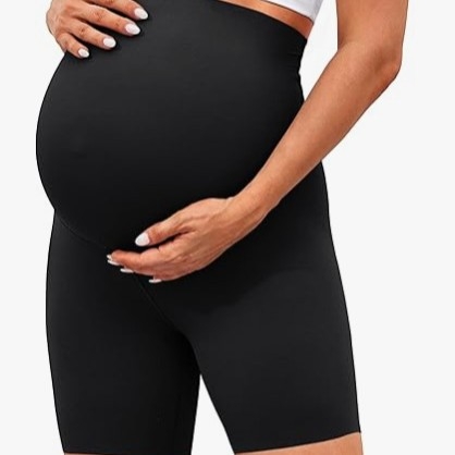 Nėščiųjų jogos šortai vasarai, trijų ketvirčių ilgio, Ice Silk audinys, nailonas–spandekso mišinys, aukštas elastingumas, vieno tono dizainas