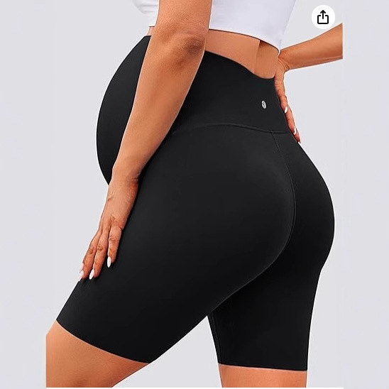 Nėščiųjų jogos šortai vasarai, trijų ketvirčių ilgio, Ice Silk audinys, nailonas–spandekso mišinys, aukštas elastingumas, vieno tono dizainas