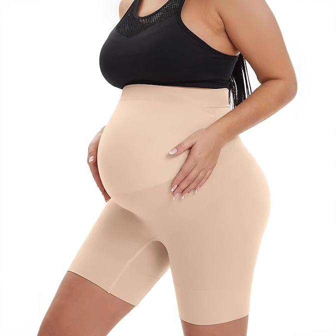 Nėščiųjų jogos šortai vasarai, trijų ketvirčių ilgio, Ice Silk audinys, nailonas–spandekso mišinys, aukštas elastingumas, vieno tono dizainas