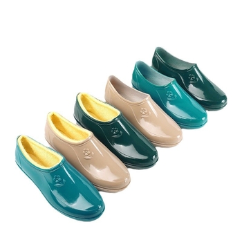 Moterys PVC lietaus batai žiemai, žemas vamzdelio aukštis, plokščias kulnas