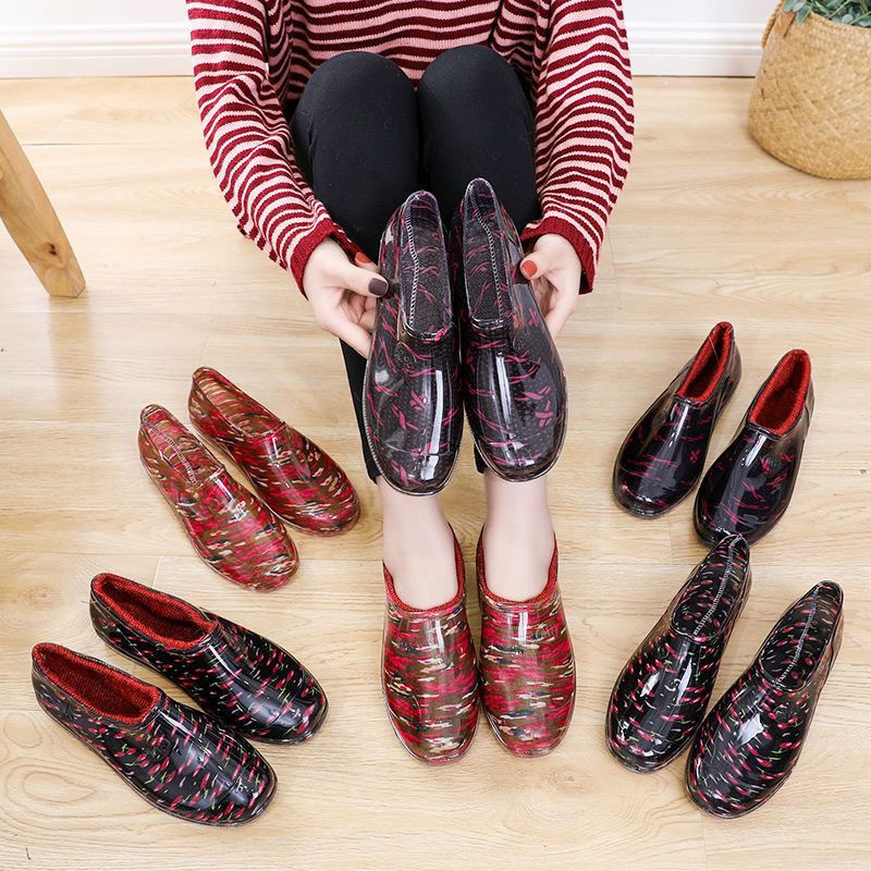 Moterys PVC lietaus batai žiemai, žemas vamzdelio aukštis, plokščias kulnas