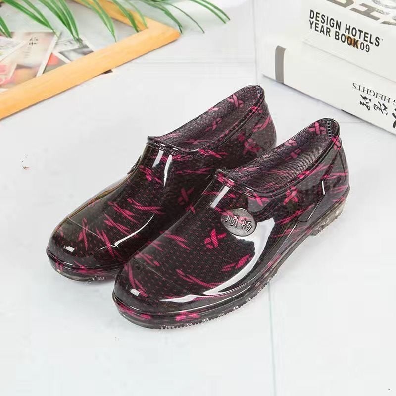 Moterys PVC lietaus batai žiemai, žemas vamzdelio aukštis, plokščias kulnas