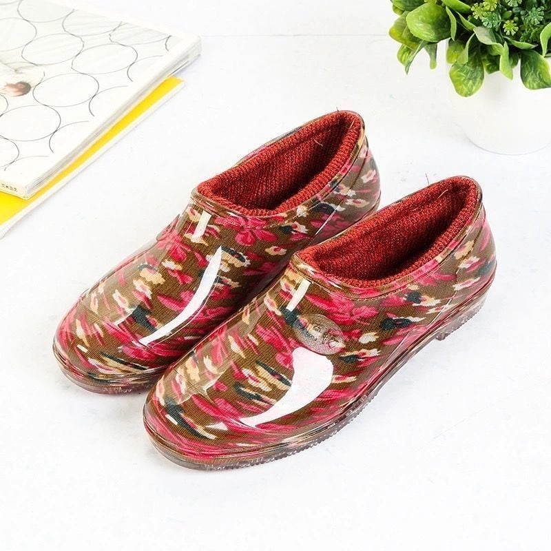 Moterys PVC lietaus batai žiemai, žemas vamzdelio aukštis, plokščias kulnas