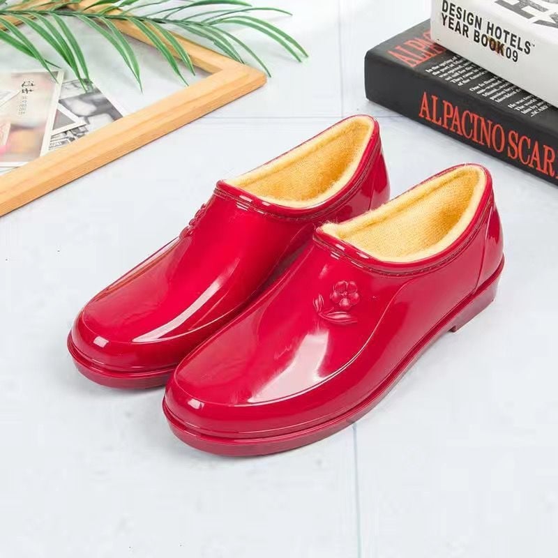 Moterys PVC lietaus batai žiemai, žemas vamzdelio aukštis, plokščias kulnas