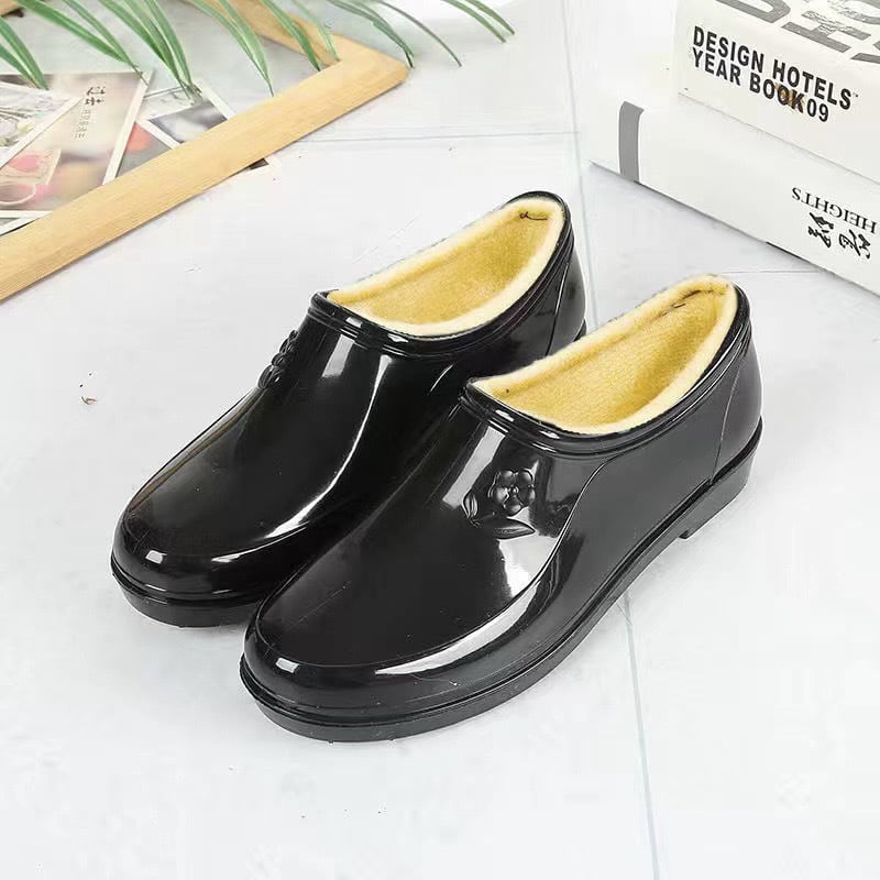 Moterys PVC lietaus batai žiemai, žemas vamzdelio aukštis, plokščias kulnas