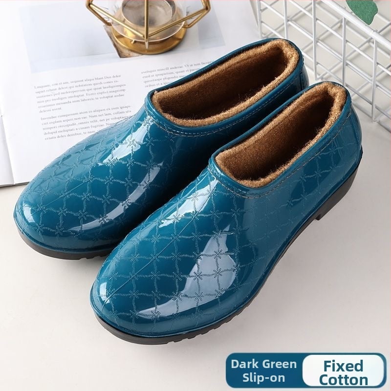 Moterys PVC lietaus batai žiemai, žemas vamzdelio aukštis, plokščias kulnas