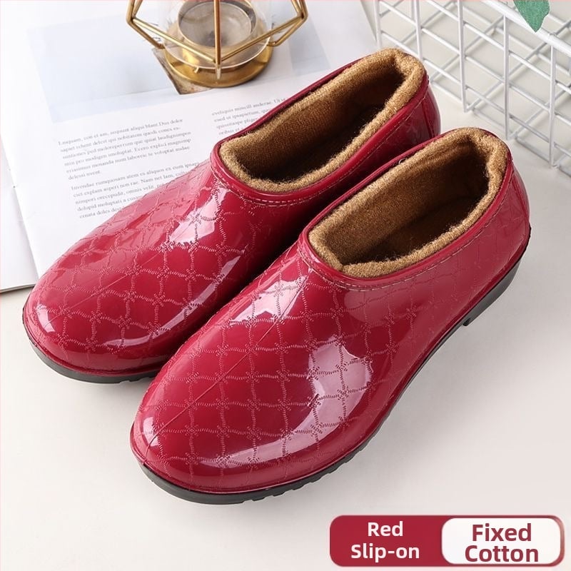 Moterys PVC lietaus batai žiemai, žemas vamzdelio aukštis, plokščias kulnas