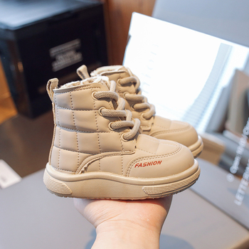 Bērnu ziemas zābaki ar flisa siltinājumu, Velcro aizdare, mikrošķiedras augšdaļa, gumijas zole, retro īss stils