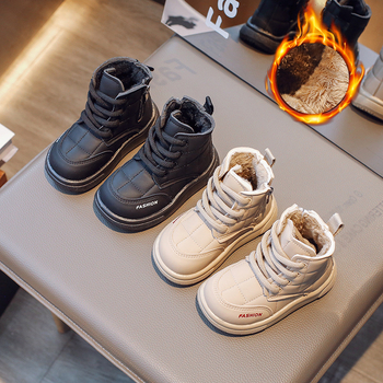 Bērnu ziemas zābaki ar flisa siltinājumu, Velcro aizdare, mikrošķiedras augšdaļa, gumijas zole, retro īss stils