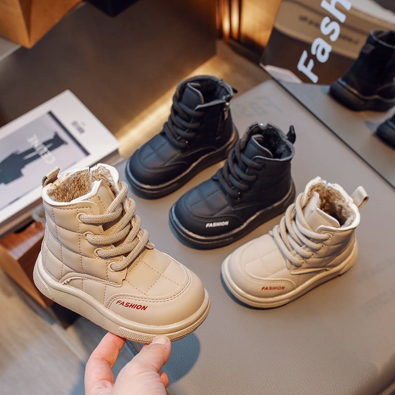 Bērnu ziemas zābaki ar flisa siltinājumu, Velcro aizdare, mikrošķiedras augšdaļa, gumijas zole, retro īss stils