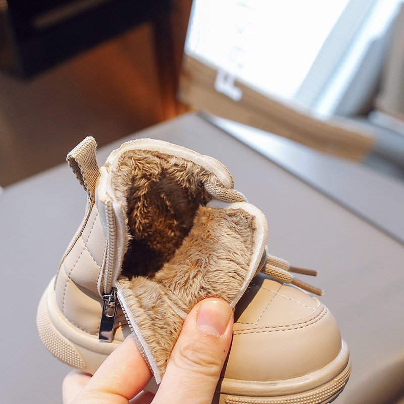 Bērnu ziemas zābaki ar flisa siltinājumu, Velcro aizdare, mikrošķiedras augšdaļa, gumijas zole, retro īss stils