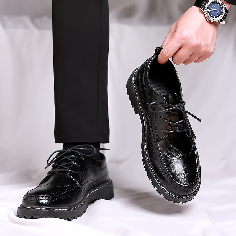 Vyriški batai iš mikropluošto odos, britų stilius, aukščio padidinimo funkcija, vulkanizuota pada, PU įdėklas