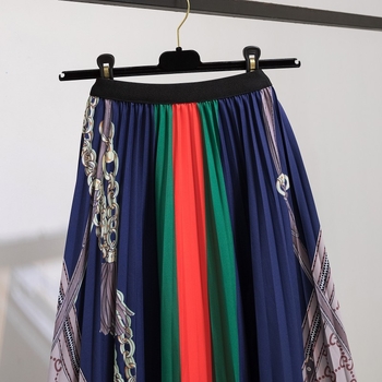 Φλοράλ πλισέ μακριά φούστα, ύφασμα ακετατ/πολυεστέρα, μικροελαστικό ύφασμα, Καλοκαίρι 2023